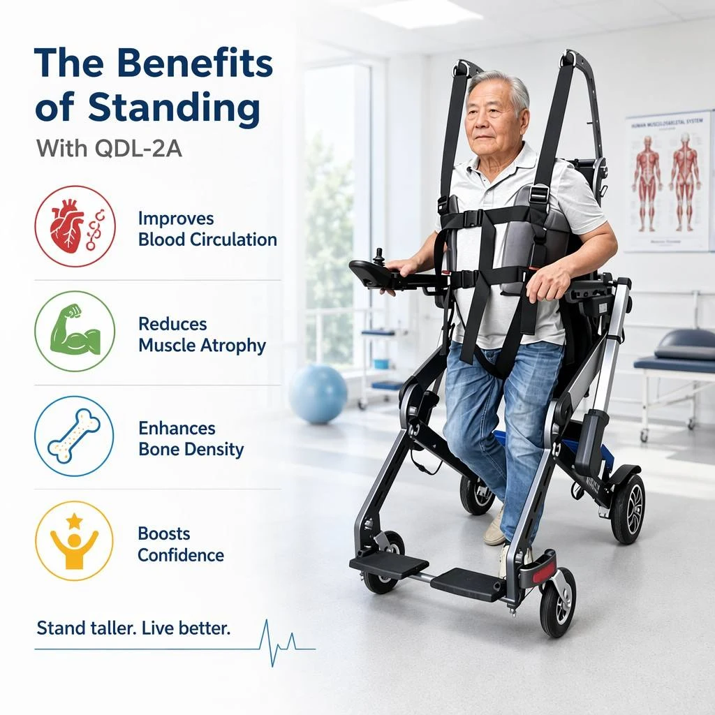 QDL-2A standing wheelchair benefits: circulation, muscle strength, bone density and confidence
